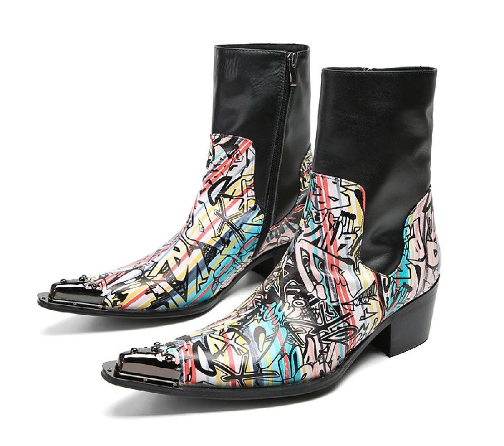 santimon Men's Metal-Wingtip Hight Top Western Boots