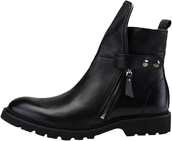 Santimon Men's Motorcycle Combat Boots Double Zipper