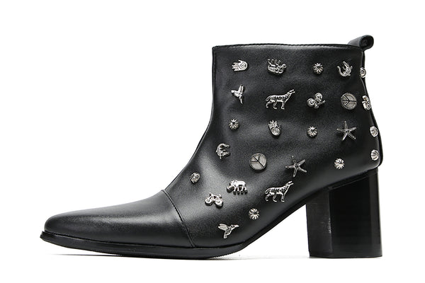 Santimon Men's Novelty Full Samll Decor Hard Casual Boots