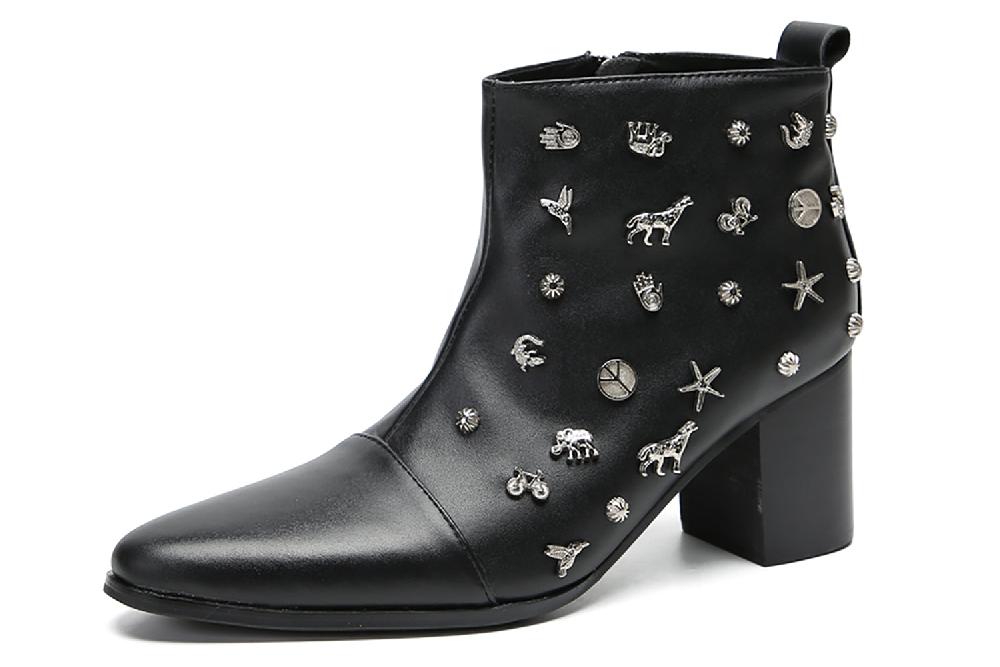 santimon Men's Novelty Full Samll Decor Hard Casual Boots