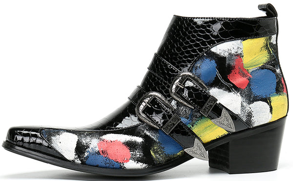 Santimon Men's Patent Leather Fashion Western Boots