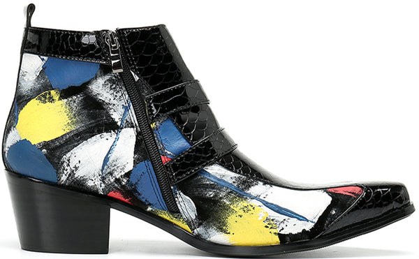 Santimon Men's Patent Leather Fashion Western Boots