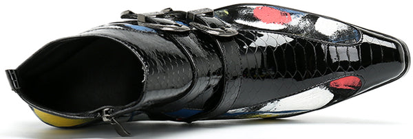 Santimon Men's Patent Leather Fashion Western Boots