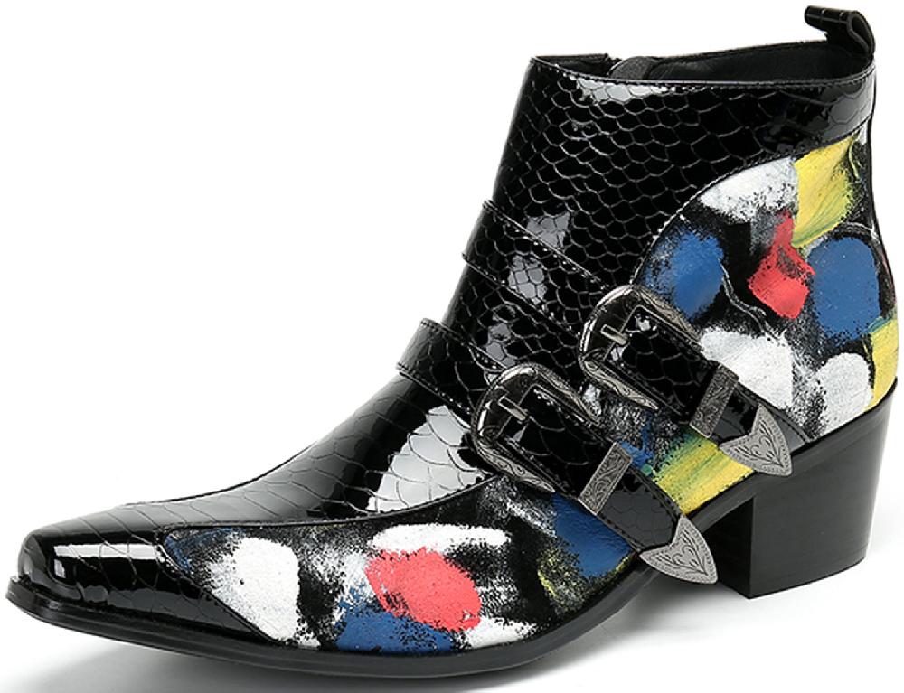 santimon Men's Patent Leather Fashion Western Boots