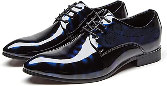 Santimon Men's Patent Leather Lace Up Derby Pointed Toe