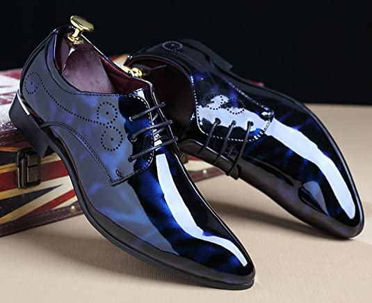 Santimon Men's Patent Leather Lace Up Derby Pointed Toe