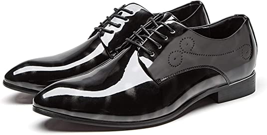 santimon Men's Patent Leather Lace Up Derby Pointed Toe