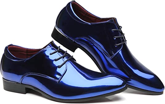 Santimon Men's Patent Leather Shiny Derby Prom Shoes