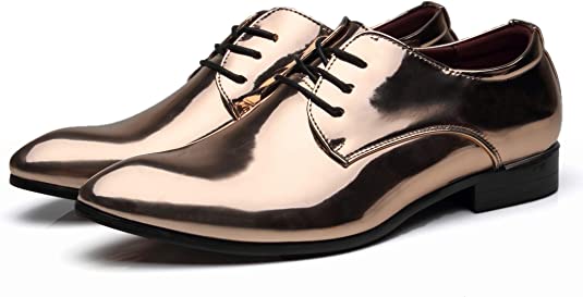 Santimon Men's Patent Leather Shiny Derby Prom Shoes