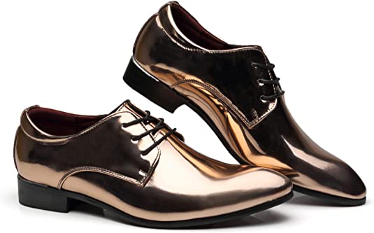 Santimon Men's Patent Leather Shiny Derby Prom Shoes