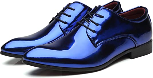 santimon Men's Patent Leather Shiny Derby Prom Shoes
