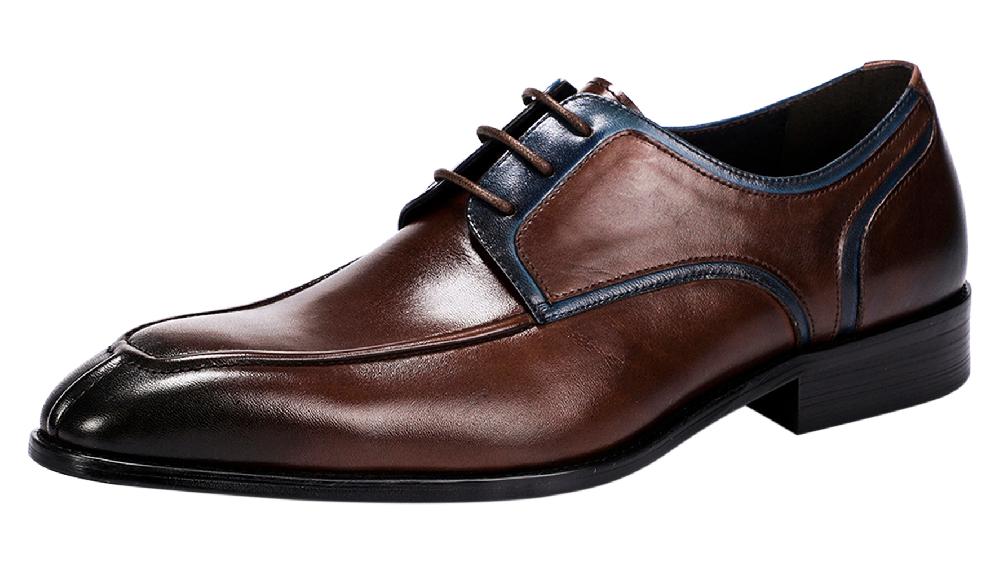 santimon Men's Plain Toe Leather Formal Dress Derby