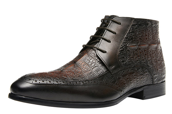 Santimon Men's Pointed-Toe Genuine Leather Chukka Boots