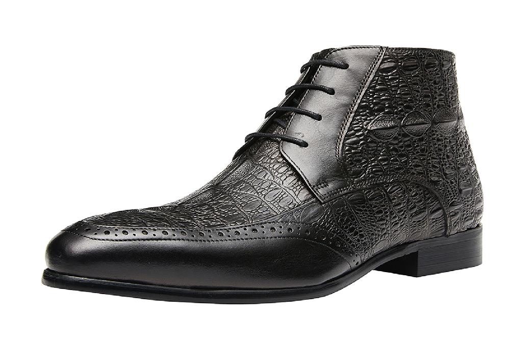 santimon Men's Pointed-Toe Genuine Leather Chukka Boots