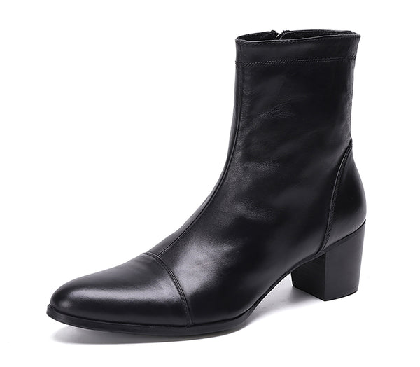 Santimon Men's Pointed Toe Zipper Leather Western Boots