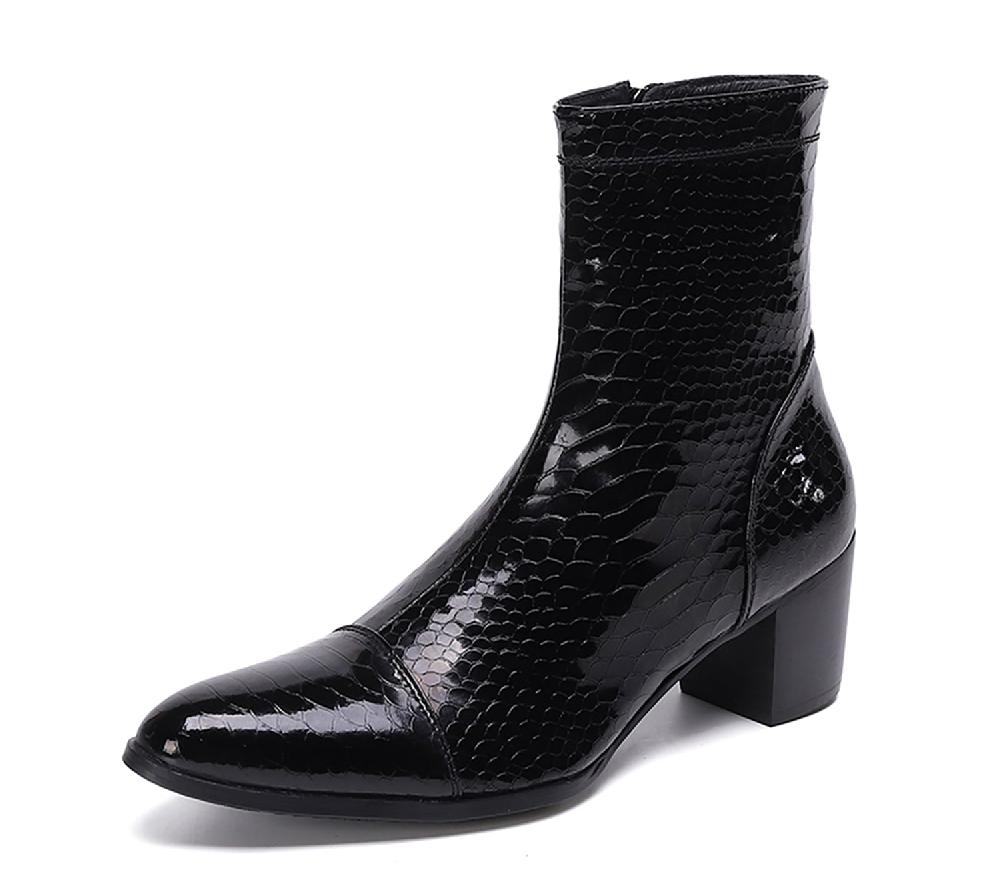 santimon Men's Pointed Toe Zipper Leather Western Boots