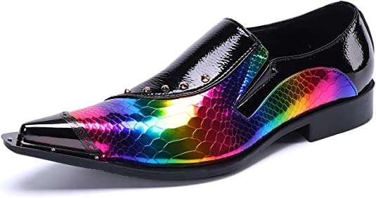 Santimon Men's Rainbow Western Loafers Rivet Party Shoes