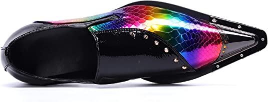 Santimon Men's Rainbow Western Loafers Rivet Party Shoes