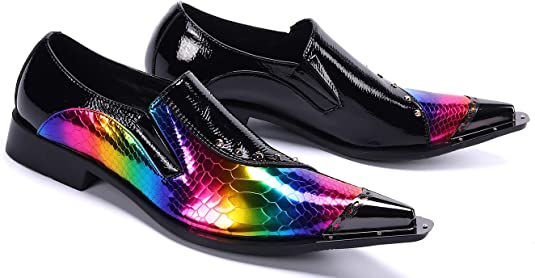 Santimon Men's Rainbow Western Loafers Rivet Party Shoes
