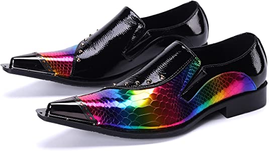 santimon Men's Rainbow Western Loafers Rivet Party Shoes