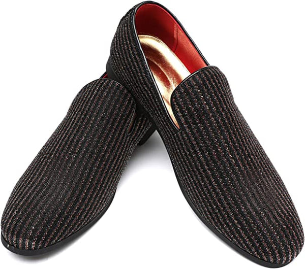 Santimon Men's Sequined Smoking Loafers Black Blue Red