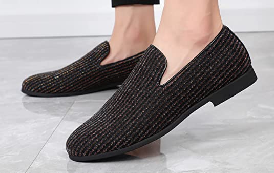 Santimon Men's Sequined Smoking Loafers Black Blue Red