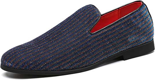 Santimon Men's Sequined Smoking Loafers Black Blue Red