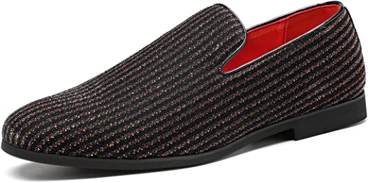 santimon Men's Sequined Smoking Loafers Black Blue Red
