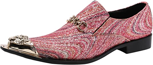 santimon Men's Sequined Western Loafers Golden Hardware