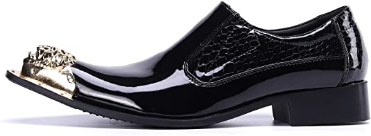 Santimon Men's Shiny Western Loafers Golden Lion Tip