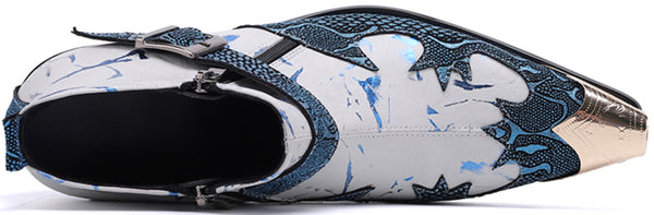 Santimon Men's Slant Buckle Metal Tip Western Boots