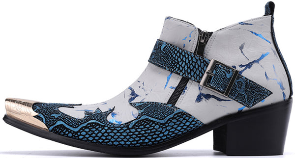 Santimon Men's Slant Buckle Metal Tip Western Boots