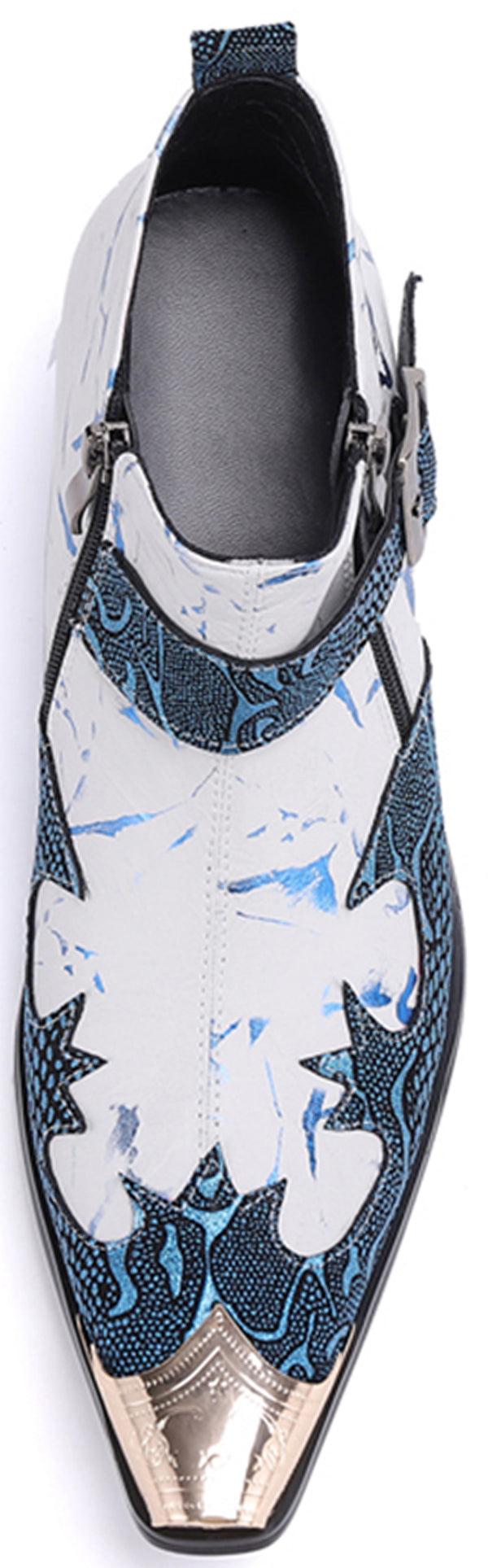 Santimon Men's Slant Buckle Metal Tip Western Boots