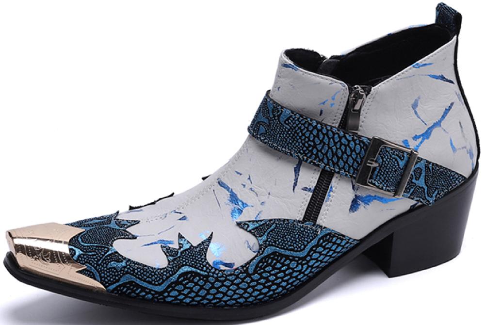 santimon Men's Slant Buckle Metal Tip Western Boots