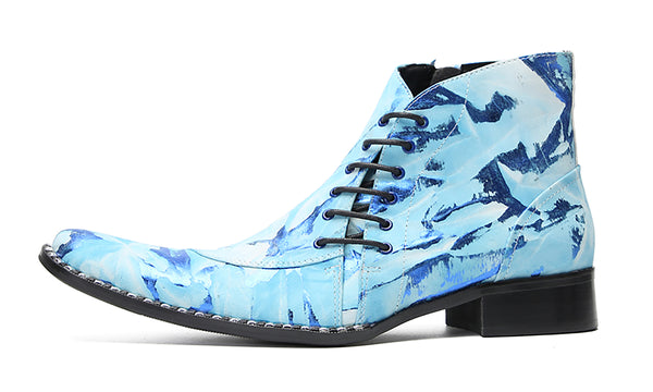 Santimon Men's Slant Lace Up Graffiti Western Boots