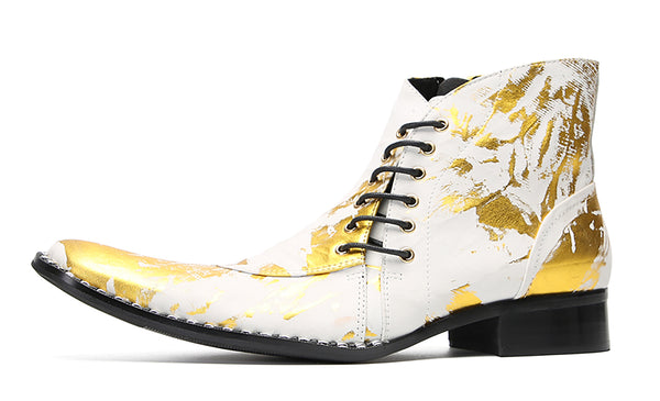 Santimon Men's Slant Lace Up Graffiti Western Boots