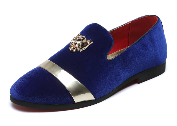 Santimon Men's Slip-on Loafer Flat Velvet Gold Buckle