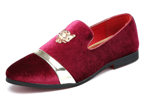 Santimon Men's Slip-on Loafer Flat Velvet Gold Buckle