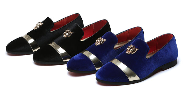 Santimon Men's Slip-on Loafer Flat Velvet Gold Buckle