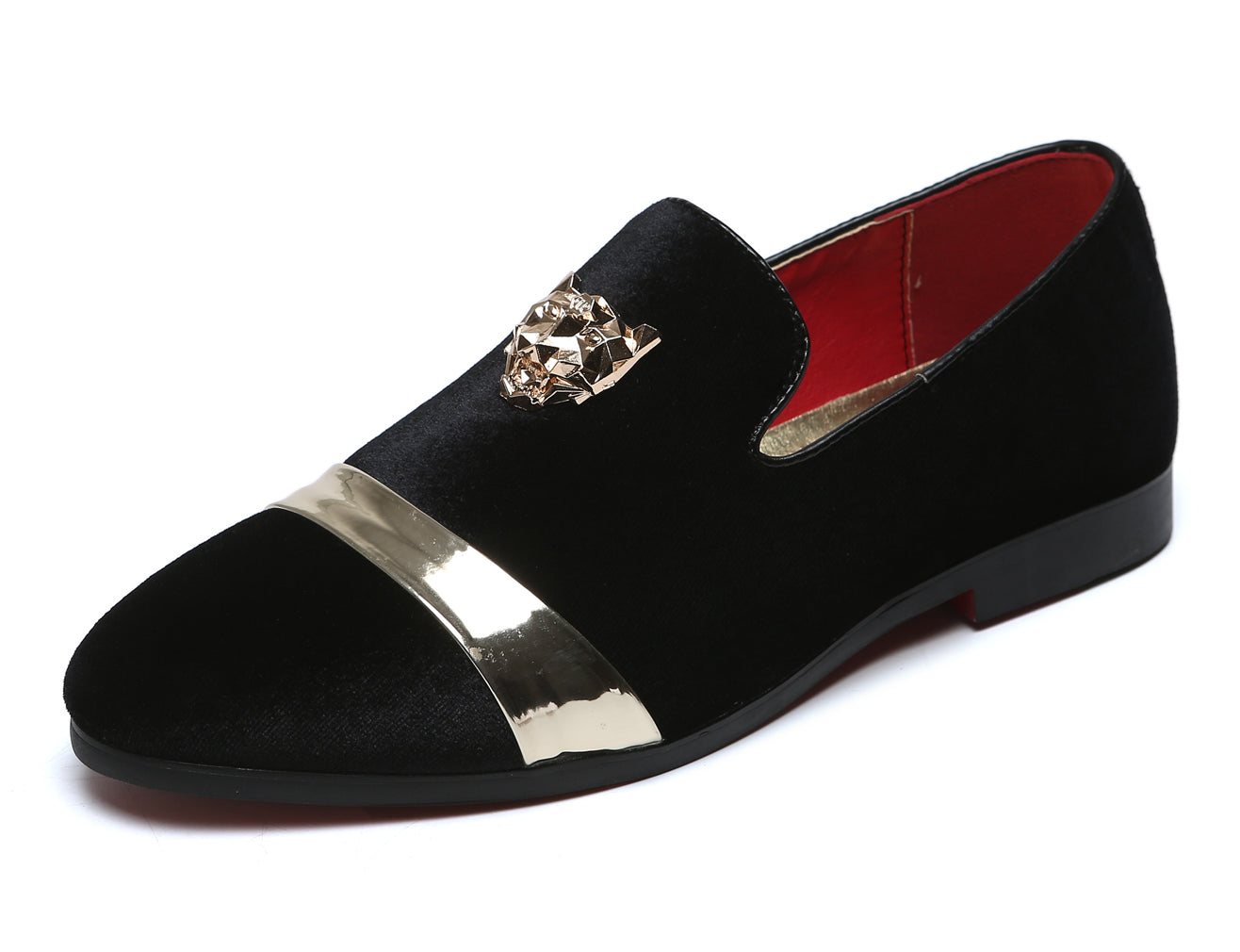 santimon Men's Slip-on Loafer Flat Velvet Gold Buckle