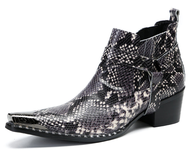 Santimon Men's Snakeskin Texture Chelsea Boots Western