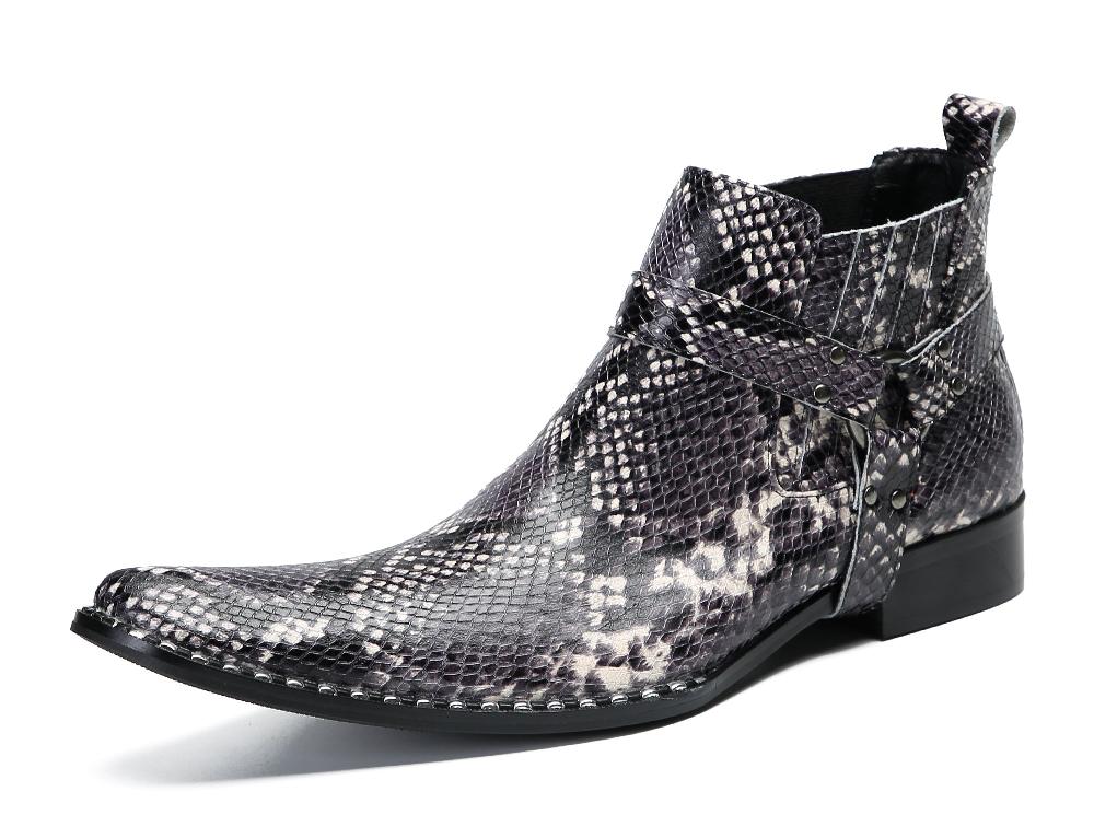 santimon Men's Snakeskin Texture Chelsea Boots Western