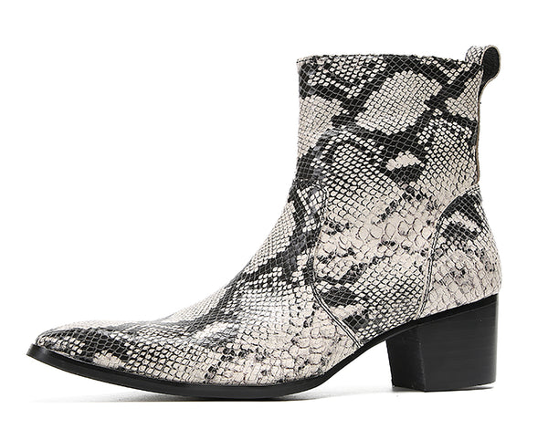 Santimon Men's Snakeskin Texture Chelsea Western Boots