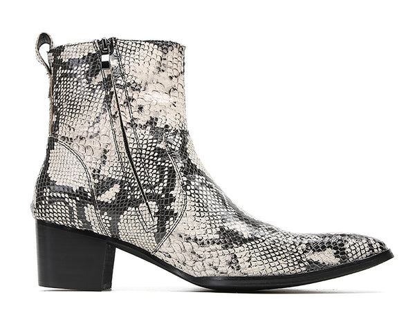 Santimon Men's Snakeskin Texture Chelsea Western Boots