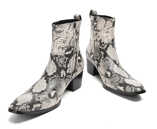 Santimon Men's Snakeskin Texture Chelsea Western Boots