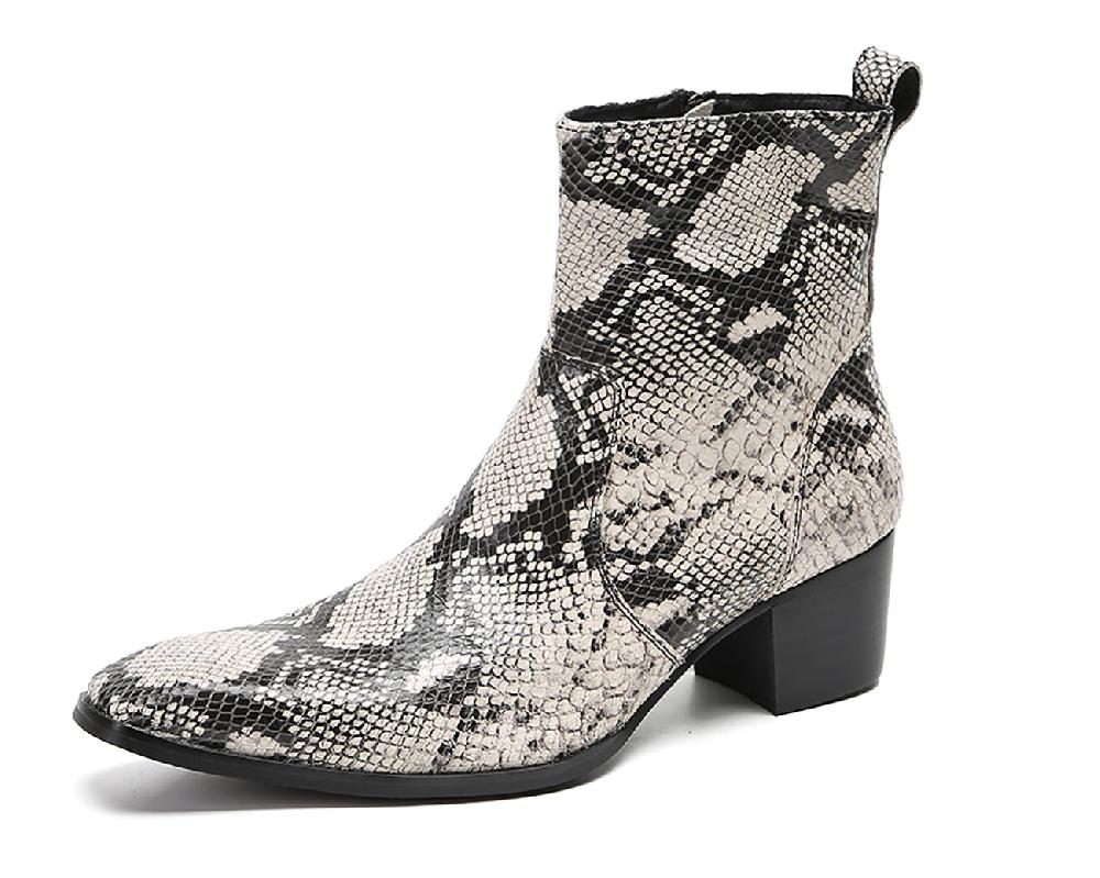 santimon Men's Snakeskin Texture Chelsea Western Boots