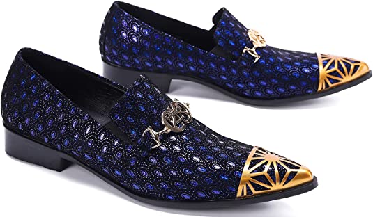 Santimon Men's Sparkling Feather Golden Cap Western Loafers