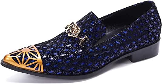 santimon Men's Sparkling Feather Golden Cap Western Loafers