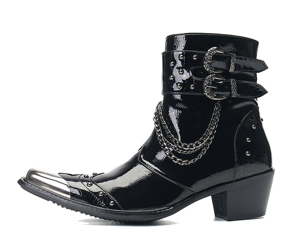 Santimon Men's Squae Metal Tip Buckle Western Boots