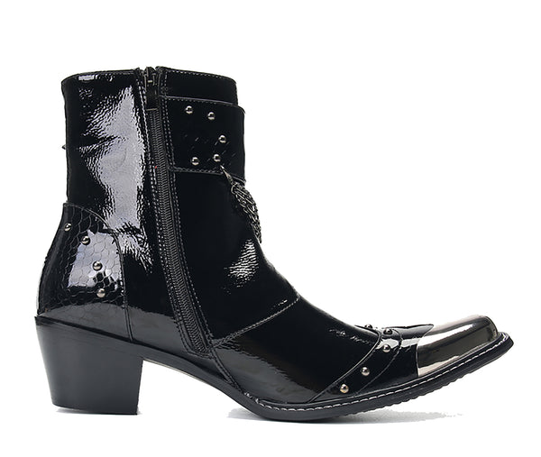 Santimon Men's Squae Metal Tip Buckle Western Boots